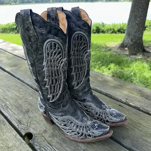 CORRAL Angel Wings Sequin Inlay Embroidered Square Toe Cowgirl Boots Women 7.5M - Picture 1 of 10