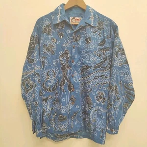 Vintage Mambo Loud Shirt Dirty Deeds Done Dirt Cheap Blue '97 Men's S Runs Large - Picture 1 of 16