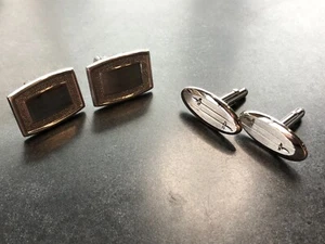 Juego de 2 gemelos tono plata uno por Swank joyería vintage para hombre mediados de siglo - Imagen 1 de 10