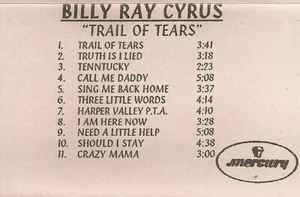   Billy Ray Cyrus ‎– Trail Of Tears  Promo  Cassette Tape - Picture 1 of 4