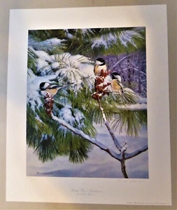 Mark Hanson " Winter Fare Chickadees " Signed / Numbered , Art Print 1989 - Picture 1 of 8