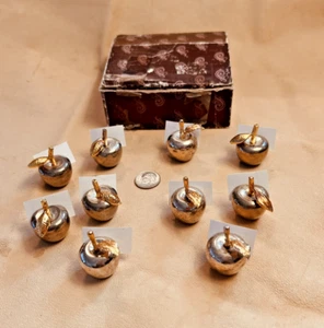 Vintage Set of 10 Apple Table Setting Name Place Card/Menu Holders Silver & Gold - Picture 1 of 5