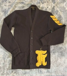 Vintage 50s Cardigan Sweater Size Medium Wool? Letterman Button Up Bush Callahan - Picture 1 of 10