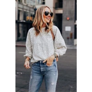 Rebecca Minkoff Rosie White Leopard Lightweight Sweatshirt Women's Size Small - Picture 1 of 10