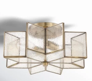 Vintage Retro Style Brass Octagram Star 2 Light Glass Semi Flush Mount *READ* - Picture 1 of 6