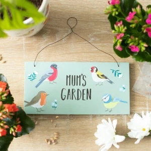 Mum's Garden British Birds & Floral Sign Gift Robin Mothers Day Goldfinch Gift - Picture 1 of 3