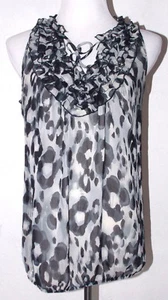 Charlotte Russe Juniors Tank Top Large Animal Print Sheer Ruffle Neckline Shirt - Picture 1 of 6