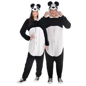 Panda Zipster Bear Animal Hooded Jumpsuit Fancy Dress Up Halloween Adult Costume - Picture 1 of 8