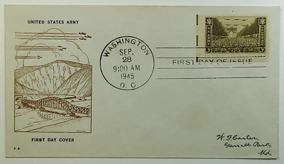 1945 WWII US Army Arch of Triumph Paris Military SC #934 M. Mcintyre Cachet - Image 1 of 2