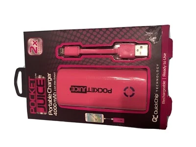 Tzumi PocketJuice 4,000 mAh Portable Charger Pink New - Image 1 of 4