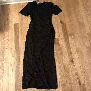 Scala Woman's 100% Pure Silk Beaded Black Evening Gown Short Sleeve Size S - Picture 1 of 16