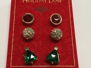 HOLIDAY LANE Christmas Tree Rainbow Red Green Crystal Earrings HL25 - Picture 1 of 3