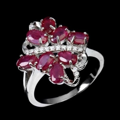 Silver Ring Ruby Genuine Natural Mined Gems Solid Sterling Size N 1/2 US 7 - Image 1 of 4