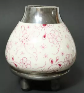 Alte Silber Porzellan Vase Fußvase Blumenvase Porzellanvase overlay silver ? alt - Bild 1 von 11