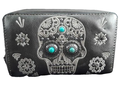 MONTANA WEST STUDDED SKULL WITH TURQUOISE EYES WALLET-NEAT - Image 1 of 4