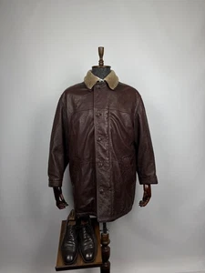 Vintage Gimo's Brown Coat Leather Jacket Shearling Collar Men's Size IT 50 XL - Picture 1 of 24