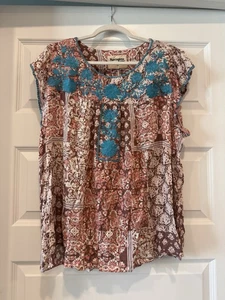 Savanna Jane Top Womens Large Floral Embroidered Boho  Tassel Blouse 2X - Picture 1 of 9