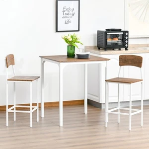 3 Piece Bar Table and Chairs Set for 2 with Steel Frame Walnut White - Picture 1 of 11