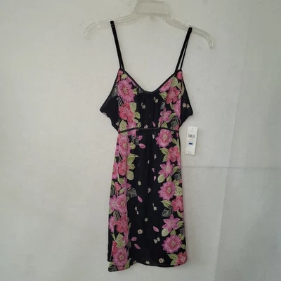 Oscar de la Renta Rosa Etiqueta Negro Floral Camisón Lencería XL Corbata Cintura Nuevo Foto 1 de 4