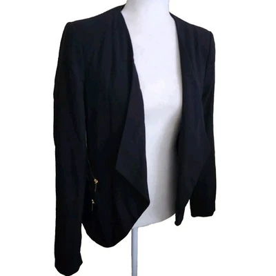 Blazer negro para mujer Calvin Klein con detalles de cremallera dorada bolsillos talla 8 chaqueta Foto 1 de 4
