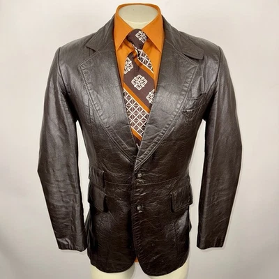 Chaqueta Blazer Abrigo Condor Cuero De Colección Años 70 Disco Mod Donnie Brasco Marrón Para Hombres 42 Foto 1 de 4