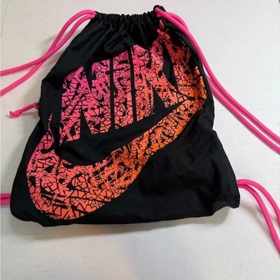 Nike Drawstring Gym Sack Backpack Pink Orange Swoosh Cinch Bag Sports Athletic - Image 1 of 4