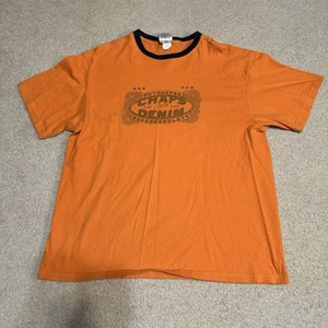 Vintage 2000s Y2K Chaps 1978 Denim Orange Preppy Skater Ringer Tee Shirt Size L - Picture 1 of 6