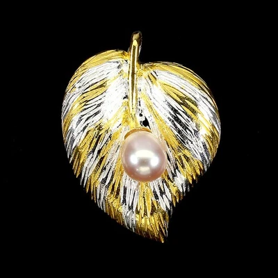 Colgante de plata de ley 925 con perlas de gota de 9x7 mm hoja natural joyería Foto 1 de 4