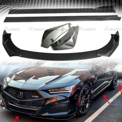 Divisor de labios de parachoques delantero y trasero estilo carbono + falda lateral para Acura TLX 2015-2022 Foto 1 de 4