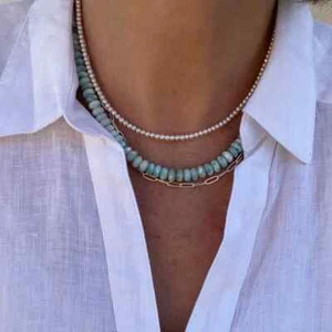 Collar Gargantilla 8mm Facetado Azul Larimar Rondelle Cuentas Plata Esterlina Piedras Preciosas - Imagen 1 de 8