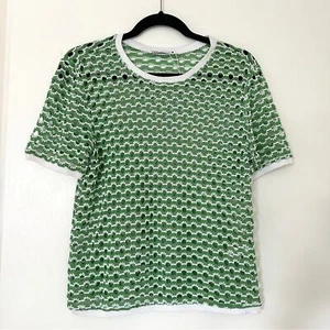 Top donna Zara uncinetto manica corta verde bianco medio nuovo - Foto 1 di 5
