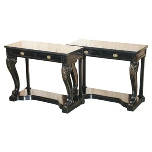 PAIR OF £34,000 RALPH LAUREN CLIVEDON MAHOGANY MACASSAR & MARBLE CONSOLE TABLES - Picture 1 of 24