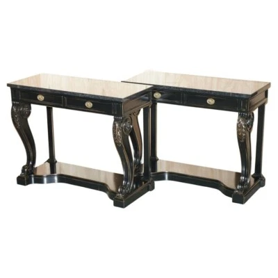 PAIR OF £34,000 RALPH LAUREN CLIVEDON MAHOGANY MACASSAR & MARBLE CONSOLE TABLES - Image 1 of 4