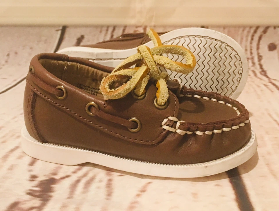 Janie & Jack Niños Barco Cuero Zapatos Mocasines Marrón Corbata Talla 4 Niño Bebé Usado en Excelente Condición Foto 1 de 4