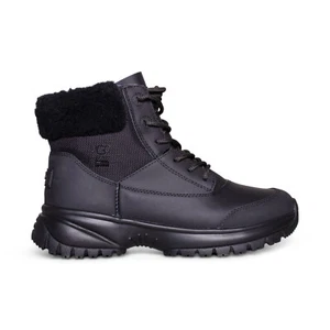 UGG YOSE FLUFF V2 BLACK LEATHER WATERPROOF LACE UP WOMEN'S BOOTS SIZE US 6 NEW - Picture 1 of 5