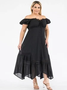 Womens Plus Size Black Off Shoulder Maxi Dress 3XL Smocked Fit & Flare - Picture 1 of 2