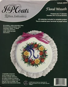 J & P Coats~Floral Wreath Ribbon Embroidery Cross Stitch Kit~Repackaged #28000 - Picture 1 of 7