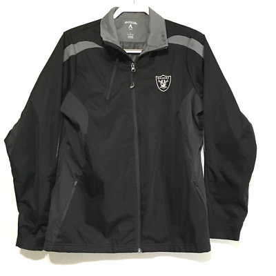 Oakland Raiders Jacket Womens Size Large Black Silver Zip Up Zipper Pockets 2013 - Image 1 of 4