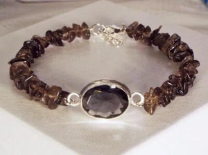 CYNTHIA LYNN ""BEWÖLKT"" STERLINGSILBER RAUCHIGER QUARTZ EDELSTEIN PERLENARMBAND - Bild 1 von 1