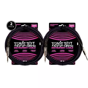 Purple Black 10' Braided Instrument Guitar Cables 2 PACK St to St by ERNIE BALL - Picture 1 of 7