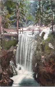 Lithograph Switzerland Davos Fluela Waterfall Scene 1910 - Picture 1 of 2