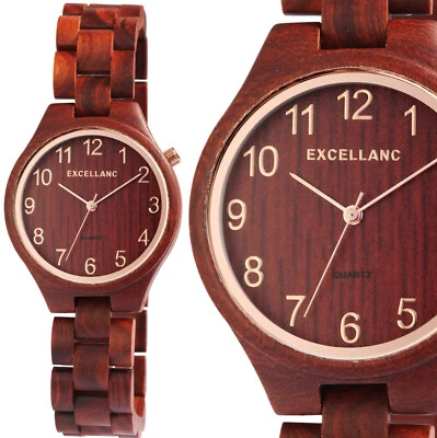 Damenuhr Frauenuhr Quarz Armbanduhr Holzuhr Braun Rosé rotes Sandelholz 1800236 - Bild 1 von 4