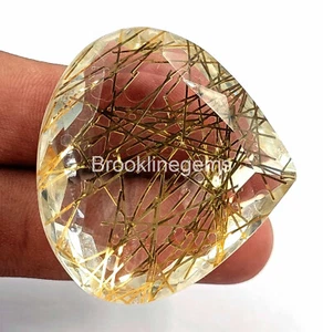 Lab Grown Certified 169 Ct Golden Rutilated Quartz Pear Cut Loose Gemstone 4JKH - Picture 1 of 7