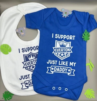 Everton FC Personalised Football Vest Babygrow Bodysuit Bib Gift Set FREE P&P - Image 1 of 4