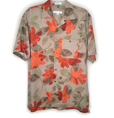 Camisa de campamento de seda hawaiana Geoffrey Beene para hombre talla mediana floral con botones Foto 1 de 4