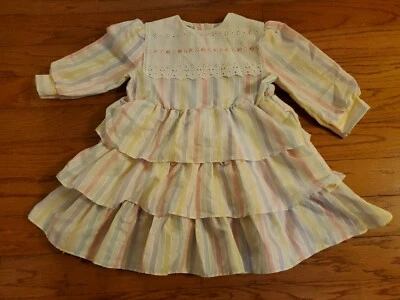 VTG Celeste Originals Girls Multicolor Striped Tier Ruffle Bib Dress 6 USA Union - Image 1 of 4