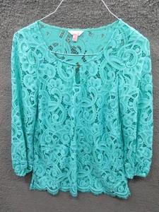 Lilly Pulitzer Spitze Telyn Langarm Tunika Oberteil Lagunengrün Damen Medium - Bild 1 von 14