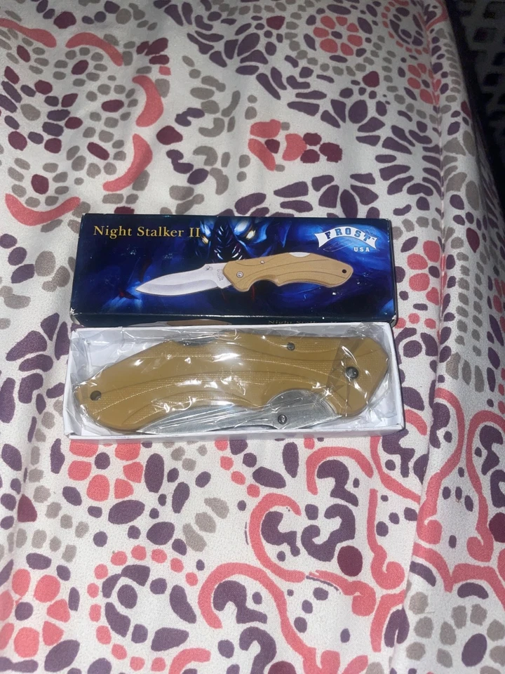 Frost NIGHT STALKER II TAN Lockback Stainless Steel Folding Pocket USA Knife K-1 - Image 1 of 1