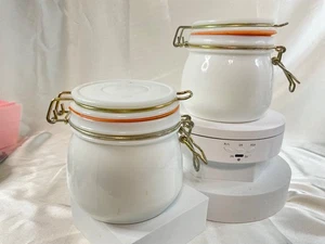 Set Of 2 Milk Glass Lidded Jar Canister Bale Clamp Locking Rubber Gasket - Picture 1 of 9