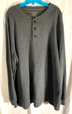 Camisa LL Bean Henley Para Hombres XLT Alta Gris Sin Encoger Mini-Waffle Ajuste Tradicional Foto 1 de 4